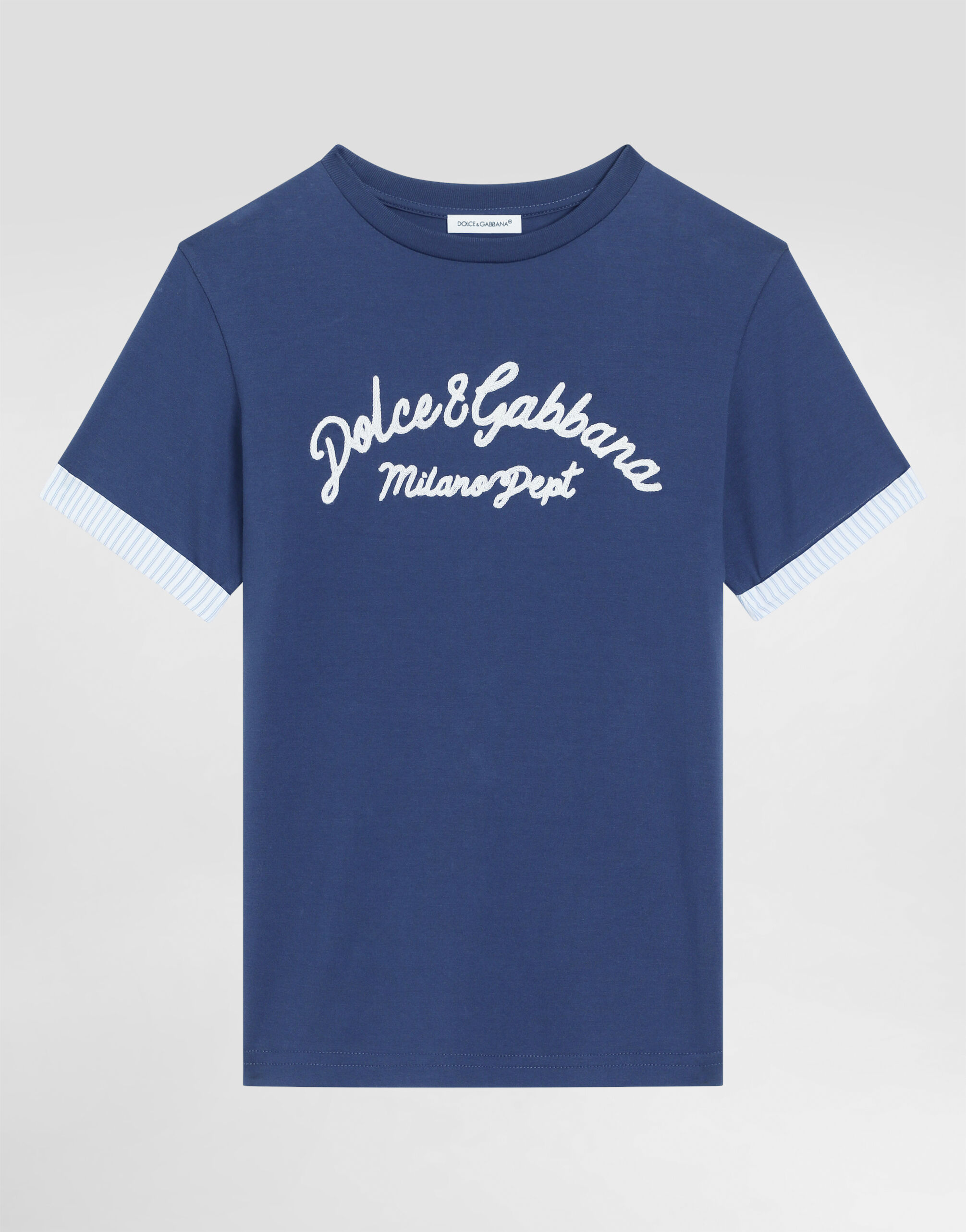 Jersey T-shirt with Dolce&Gabbana logo in Blue for Men
