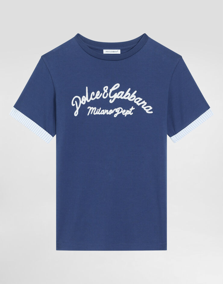 Dolce & Gabbana T-shirt in jersey con logo Dolce&Gabbana Blu L4JTIGG7OIE