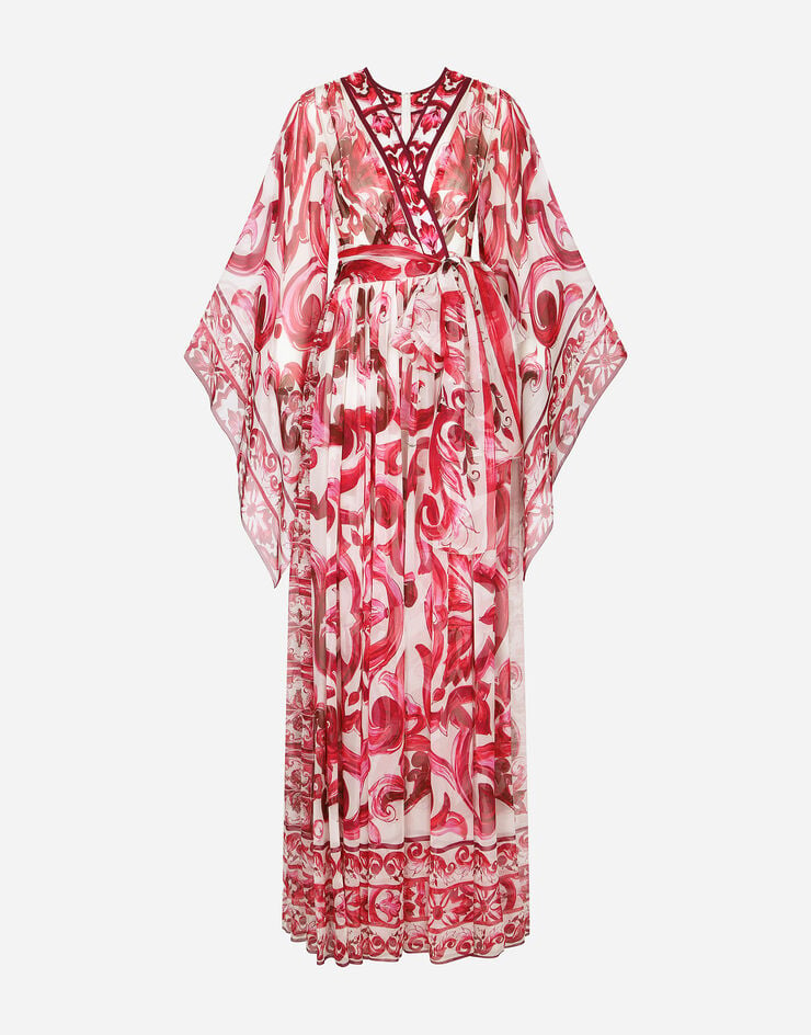 Dolce&Gabbana Длинное платье из шифона с принтом майолики разноцветный F6ADPTHI1BS