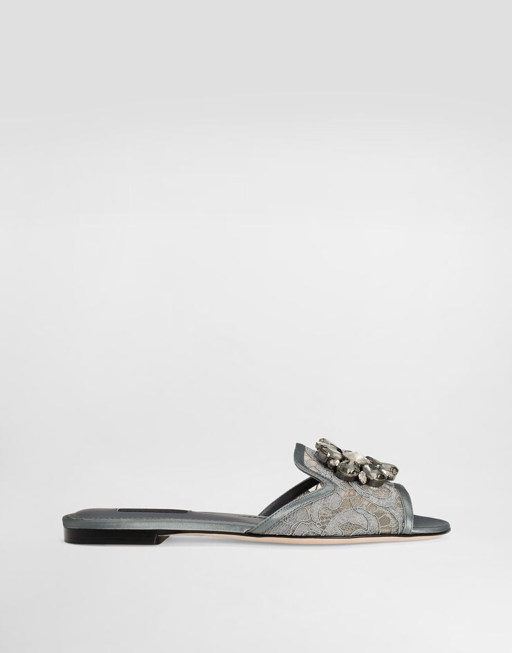 Dolce & Gabbana Slippers in lace with crystals Dark Grey CQ0023AL198