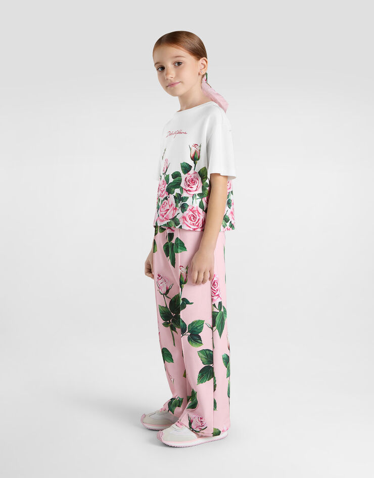 Dolce & Gabbana Jersey T-shirt with rose print Print L5JTNLII7GI