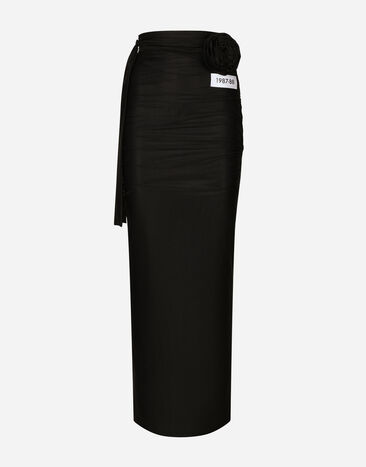 Dolce & Gabbana KIM DOLCE&GABBANA Long spandex jersey skirt with belt Black F4CIKTFUGPF