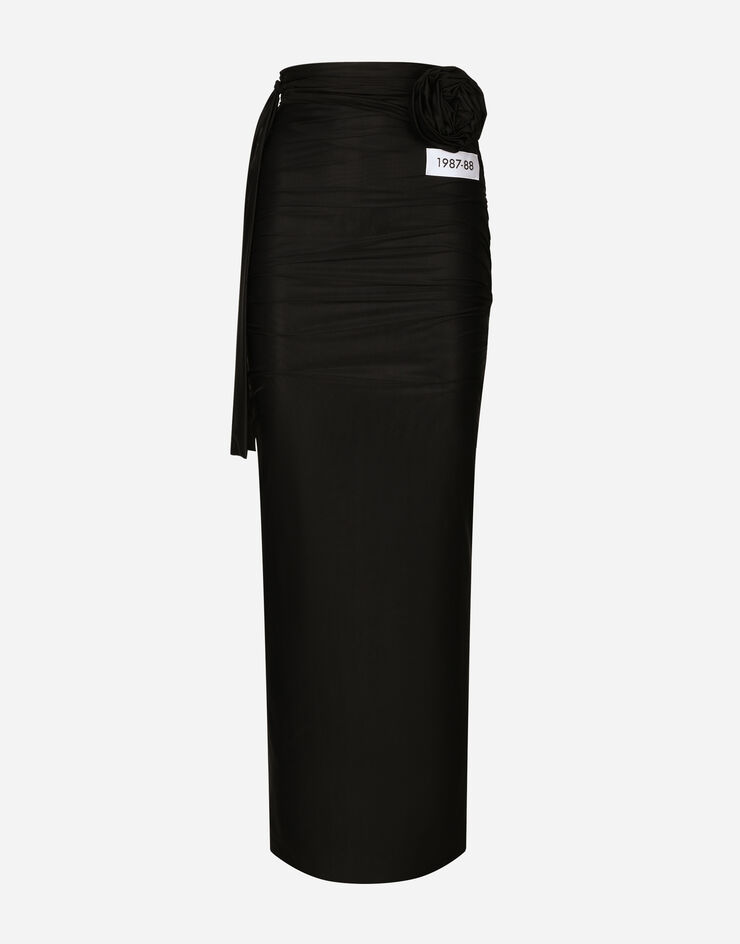Dolce & Gabbana KIM DOLCE&GABBANA Long spandex jersey skirt with belt Black F4CMWTFUGPH
