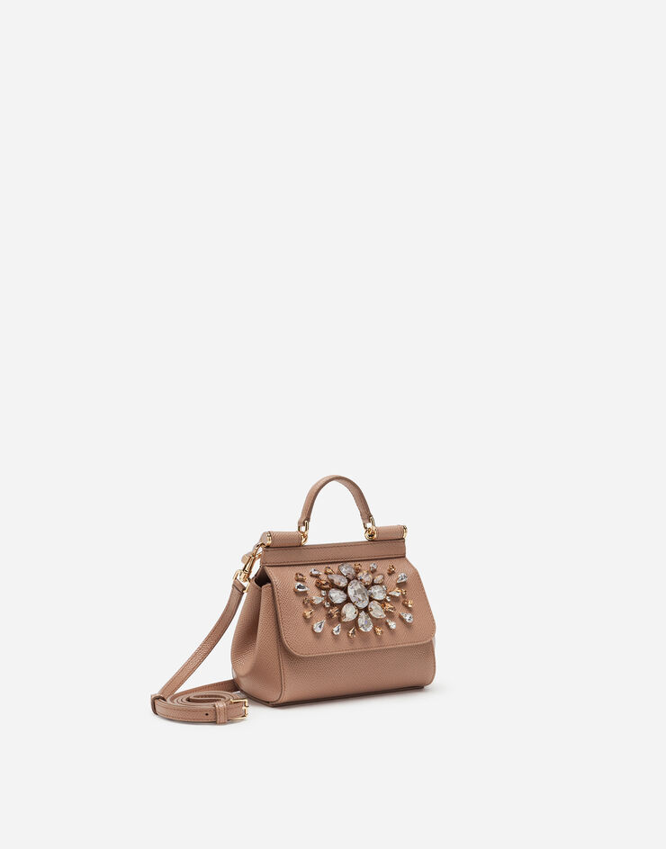Dolce & Gabbana Dauphine calfskin Sicily mini bag with rhinestone embellishement Beige BB5999B5759