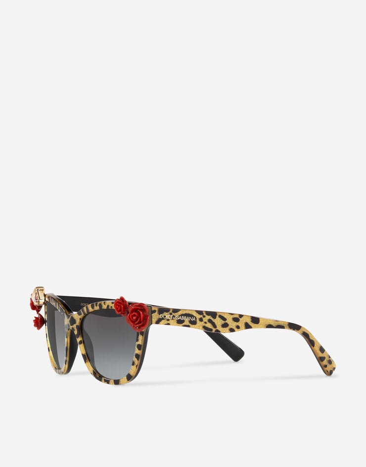 Dolce & Gabbana Солнцезащитные очки с леопардовым принтом и розами ЛЕОПАРДОВЫЙ ПРИНТ / ЗОЛОТЫЕ БЛЕСТКИ VG4237VP88G