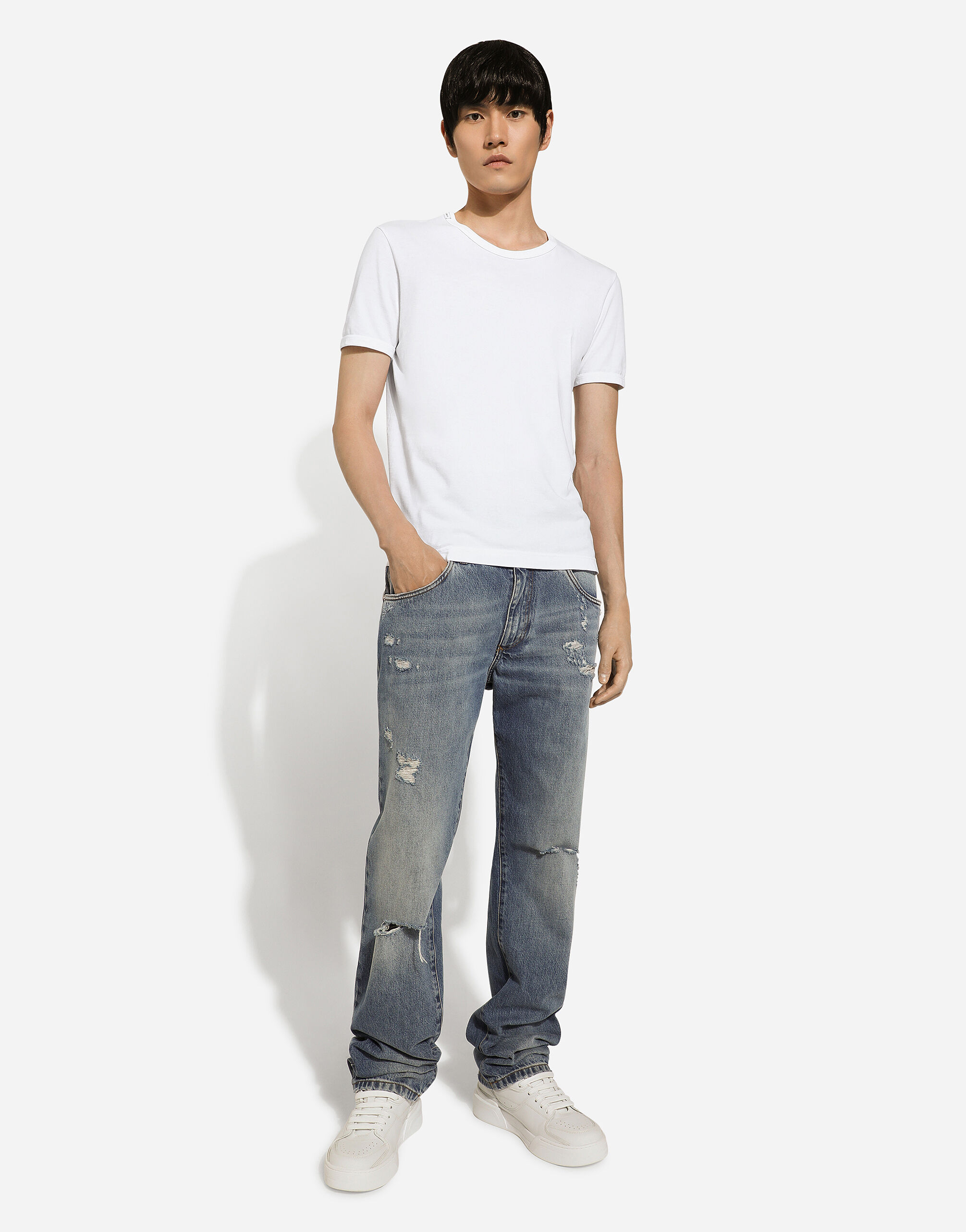 Classic blue denim jeans with abrasions in Blue for Men Classic blue denim jeans with abrasions in Blue for Men