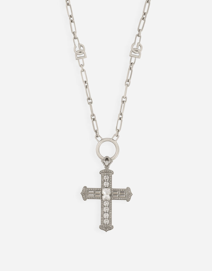 Dolce & Gabbana 水晶与十字架链饰项链 银 WNP3S5W1111