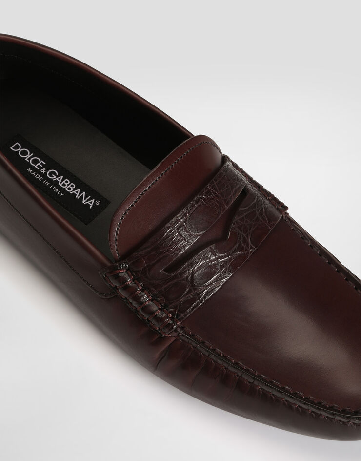 Dolce & Gabbana DG driver calfskin slipper with crocodile inserts Bordeaux A50736A2K02