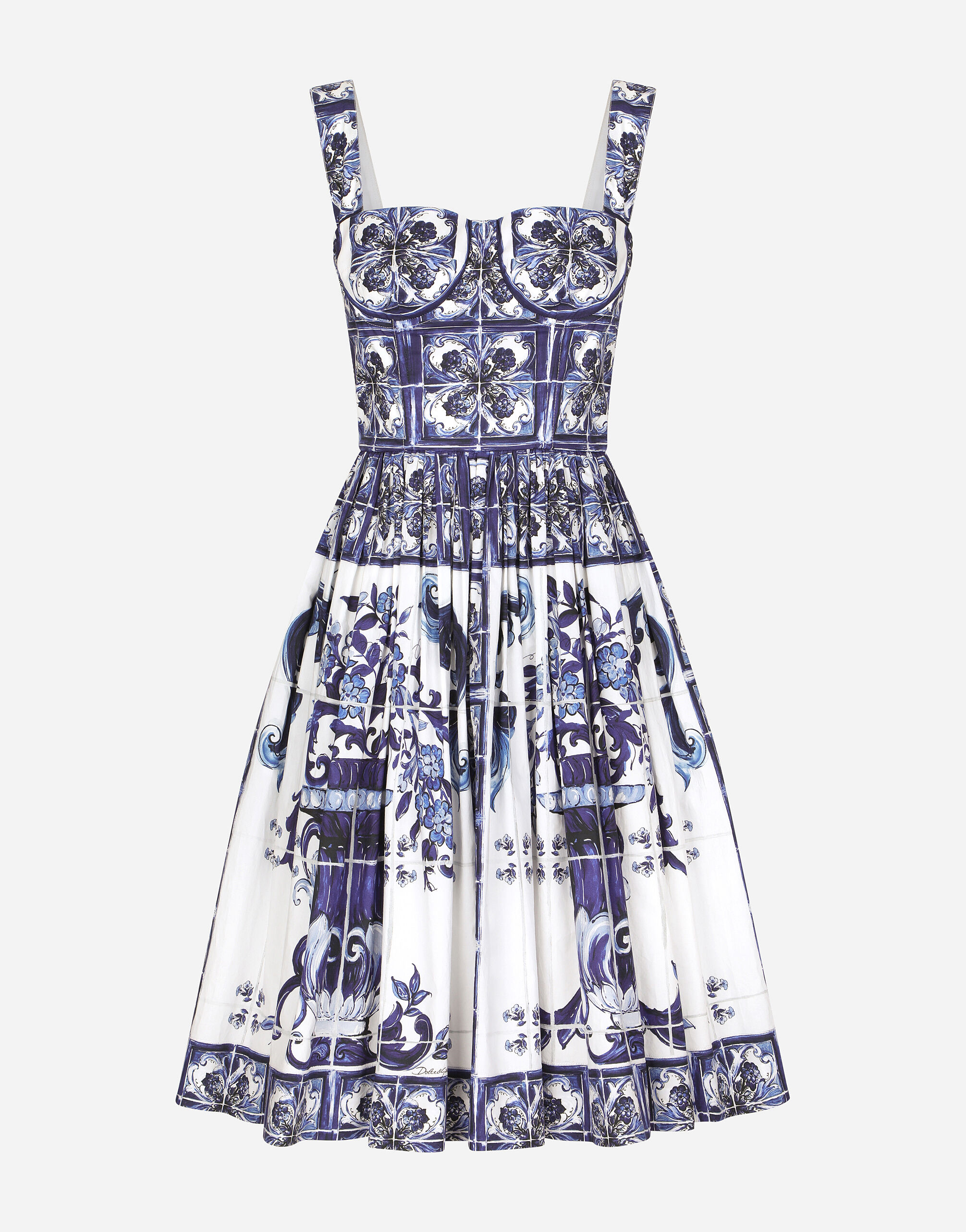 Bustier midi dress in majolica print poplin in Multicolor for Women Dolce Gabbana US