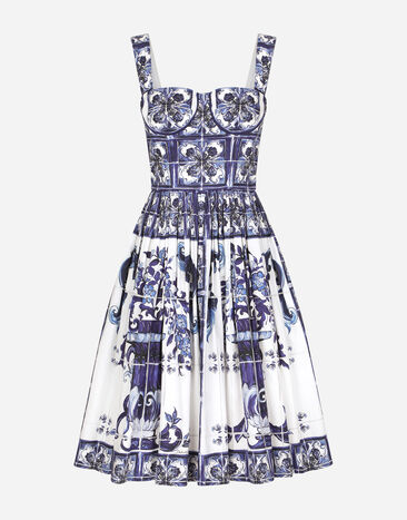 Dolce & Gabbana Bustier midi dress in majolica-print poplin Multicolor F6AEITHH5A1