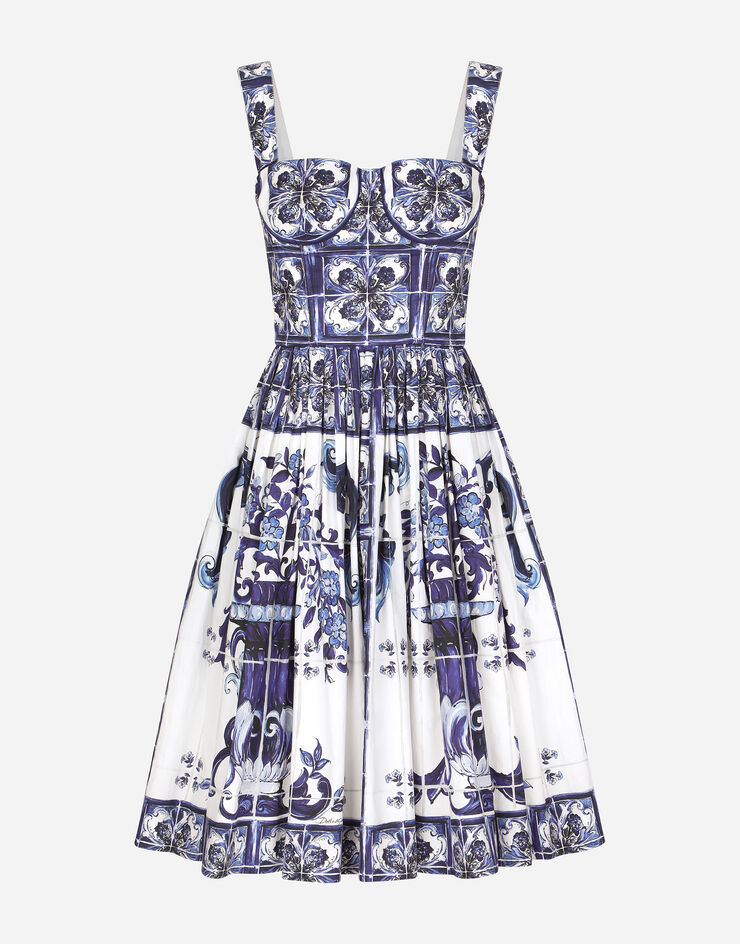 Dolce & Gabbana Midi corset dress in cotton poplin with majolica print Multicolor F6ADLTHH5A0