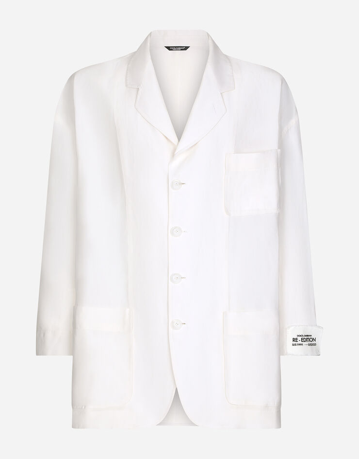 Dolce & Gabbana Einreihige Oversize-Jacke aus Leinen und Seide Weiss G2SJ1TFUTAZ