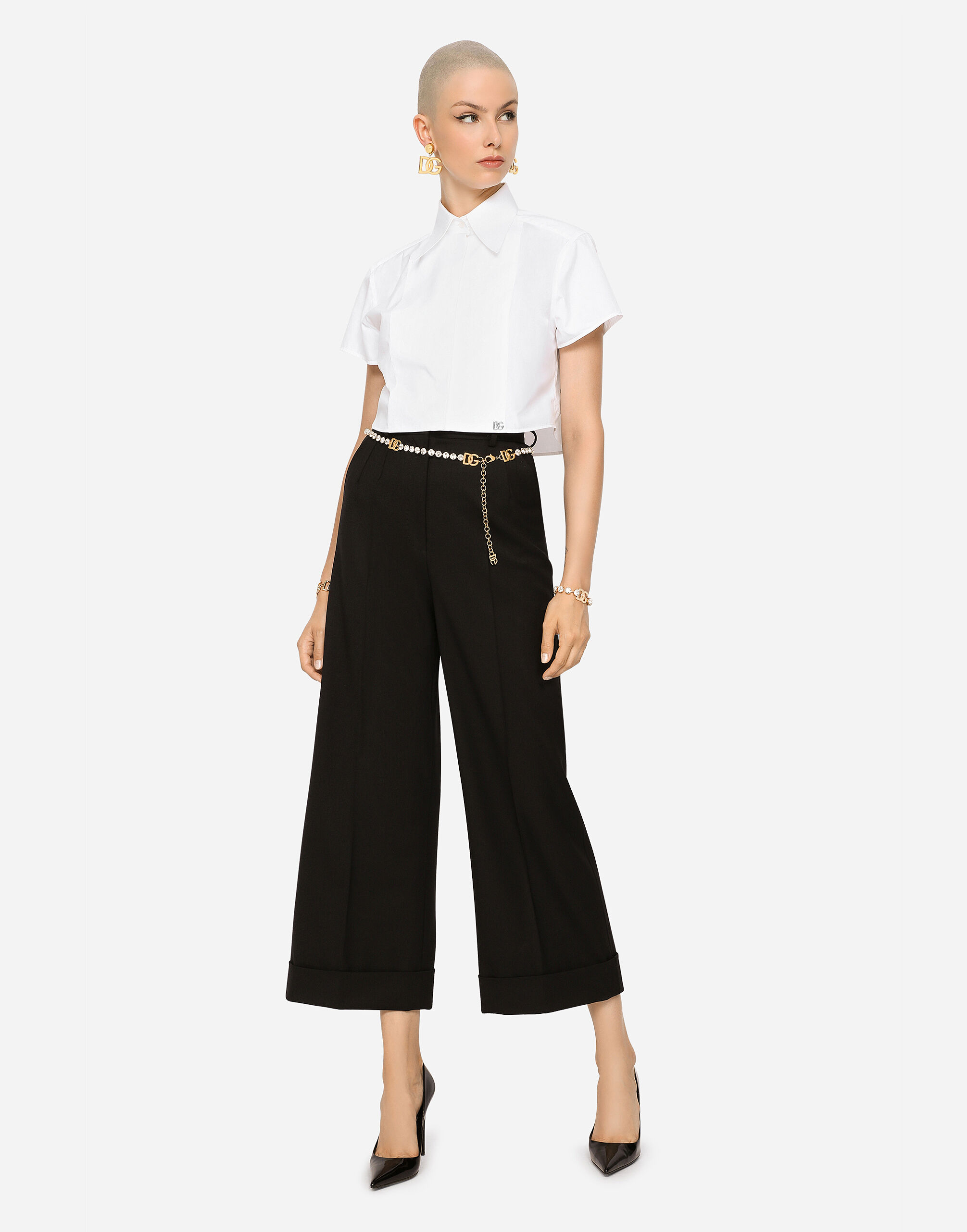 Cropped poplin tuxedo shirt with DG logo in White for Women