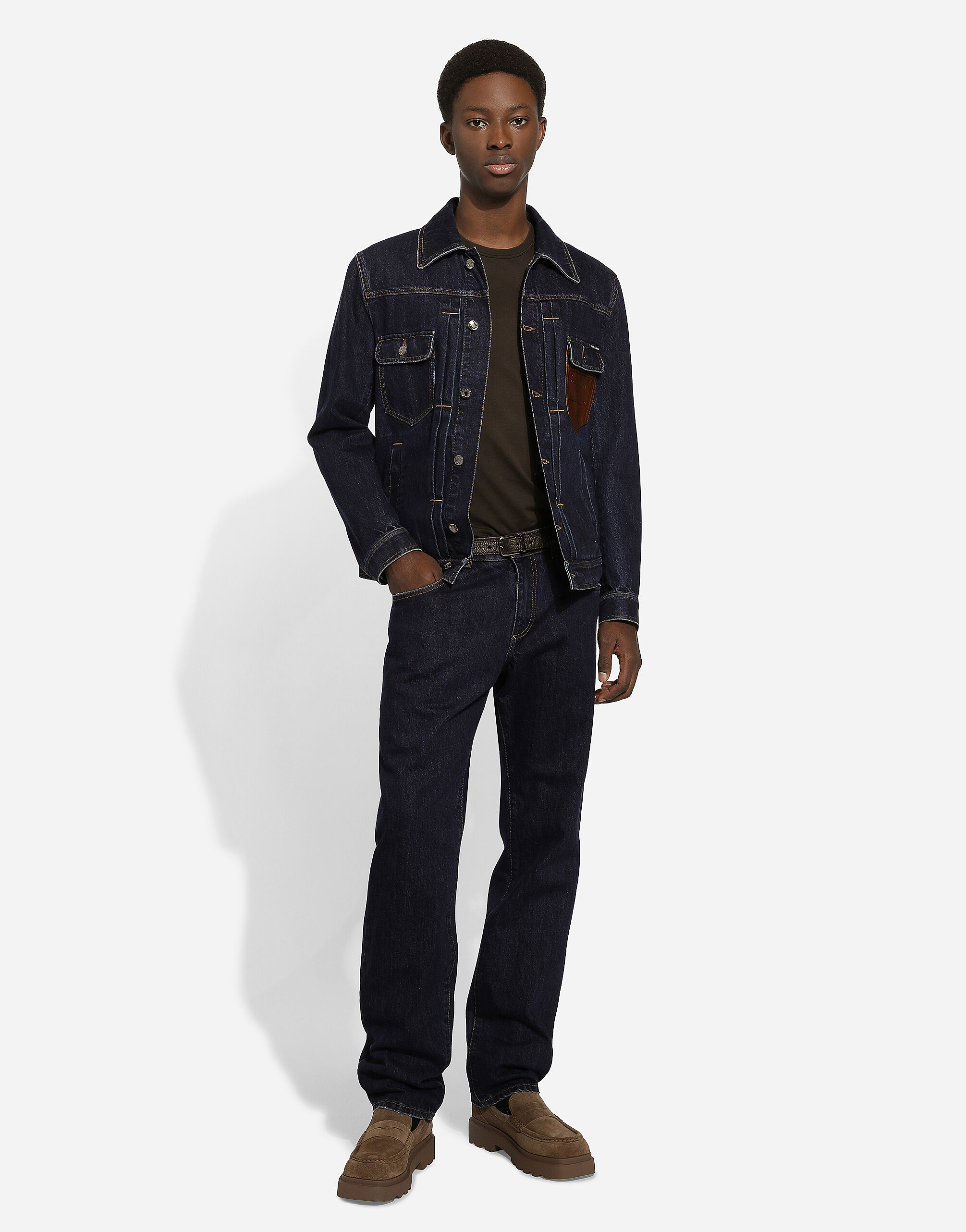Denim jacket with embossed tag on leather in Multicolor for Men |  Dolce&Gabbana® US
