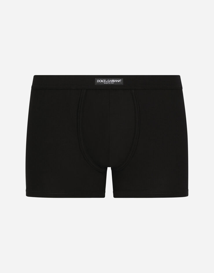 Two-way stretch jersey boxers with logo label in Black for Men