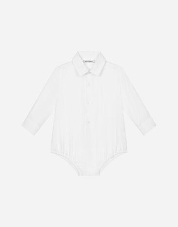 Dolce & Gabbana Poplin shirt-style babygrow with jacquard logo Multicolor L1JG37G7G5H