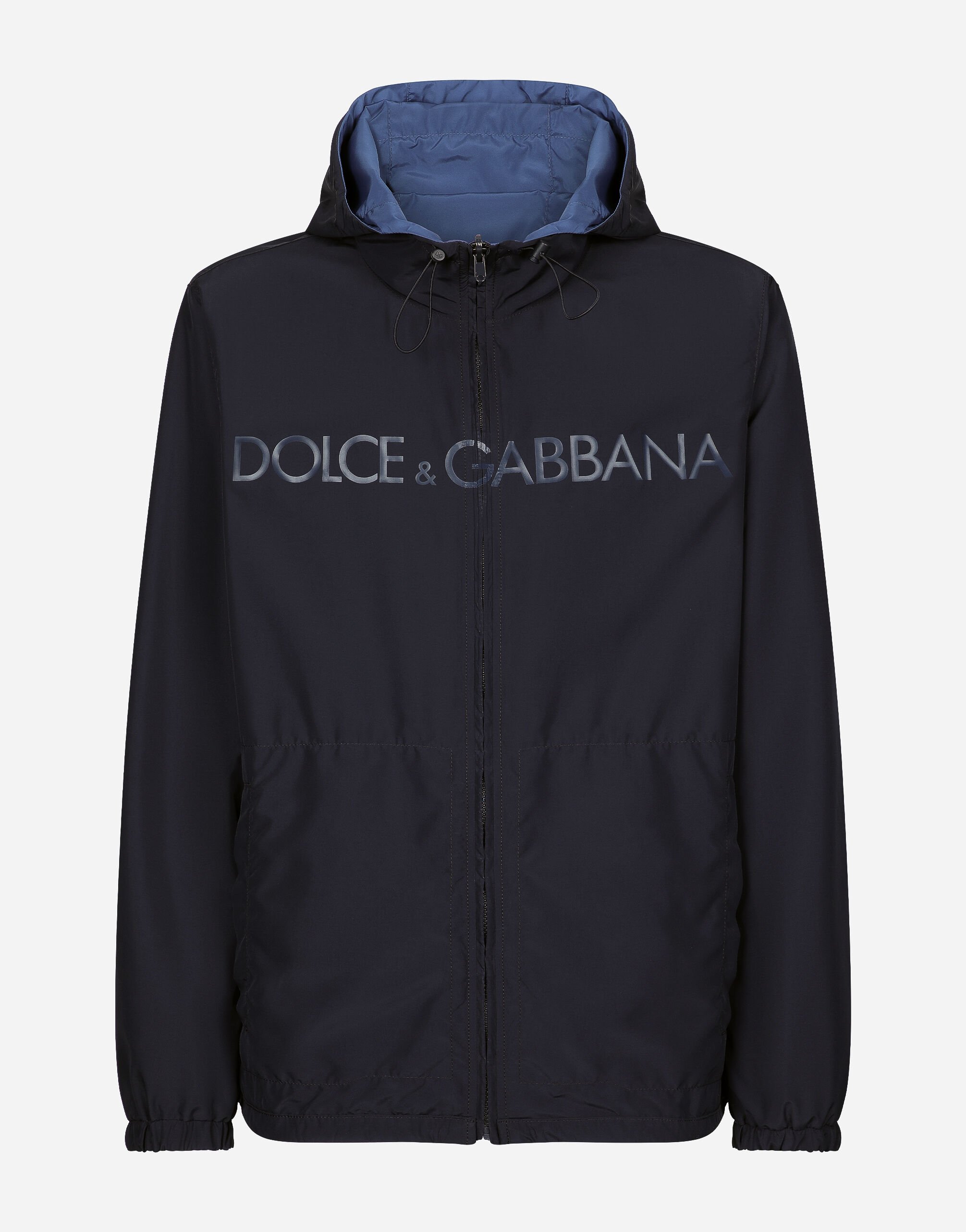Dolce & Gabbana Giubbino reversibile con cappuccio con logo Blu G9AXYTGH666