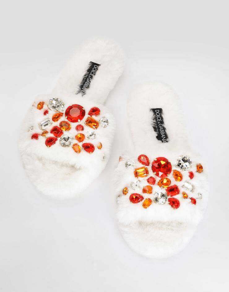Dolce & Gabbana Flat faux-fur slippers White CQ0721A0612