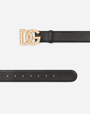 Dolce & Gabbana Calfskin belt with bejeweled DG logo Multicolor BE1446AQ339