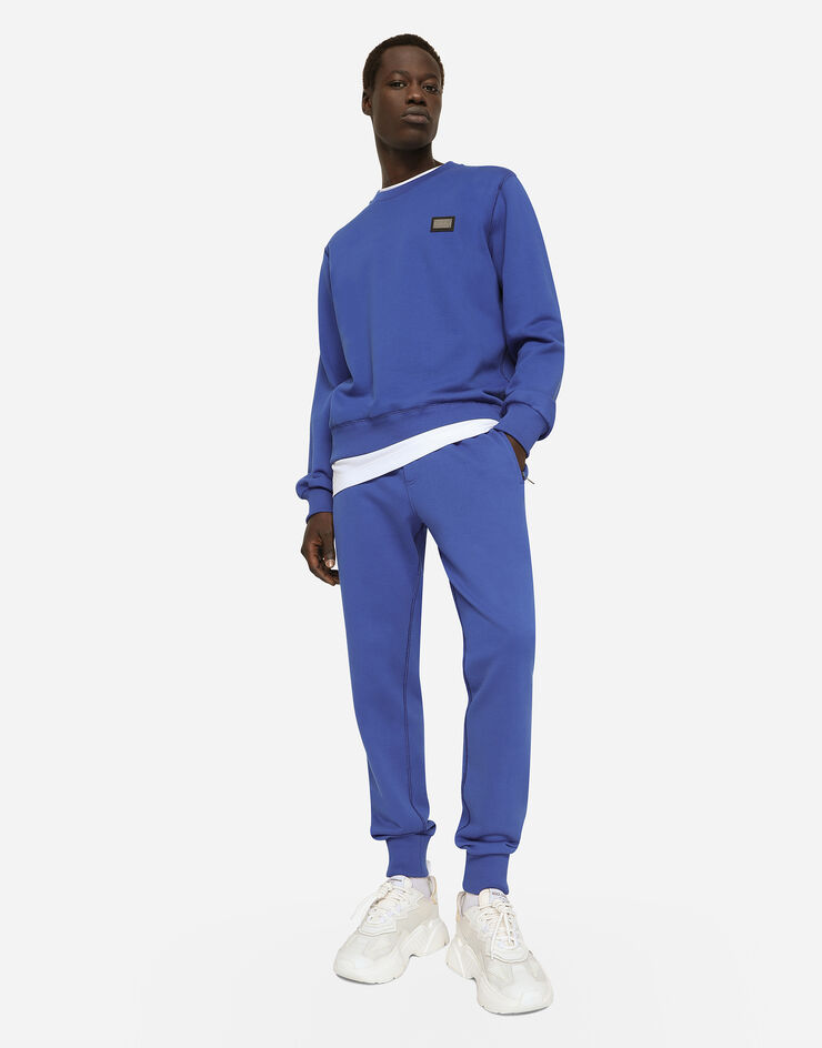 Dolce & Gabbana Felpa jersey con placca logata Blu G9ABJTG7F2G