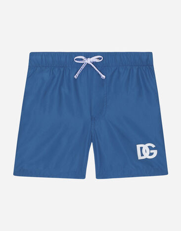 Dolce & Gabbana Nylon swim trunks with DG logo print Blue L1J818ON03Y