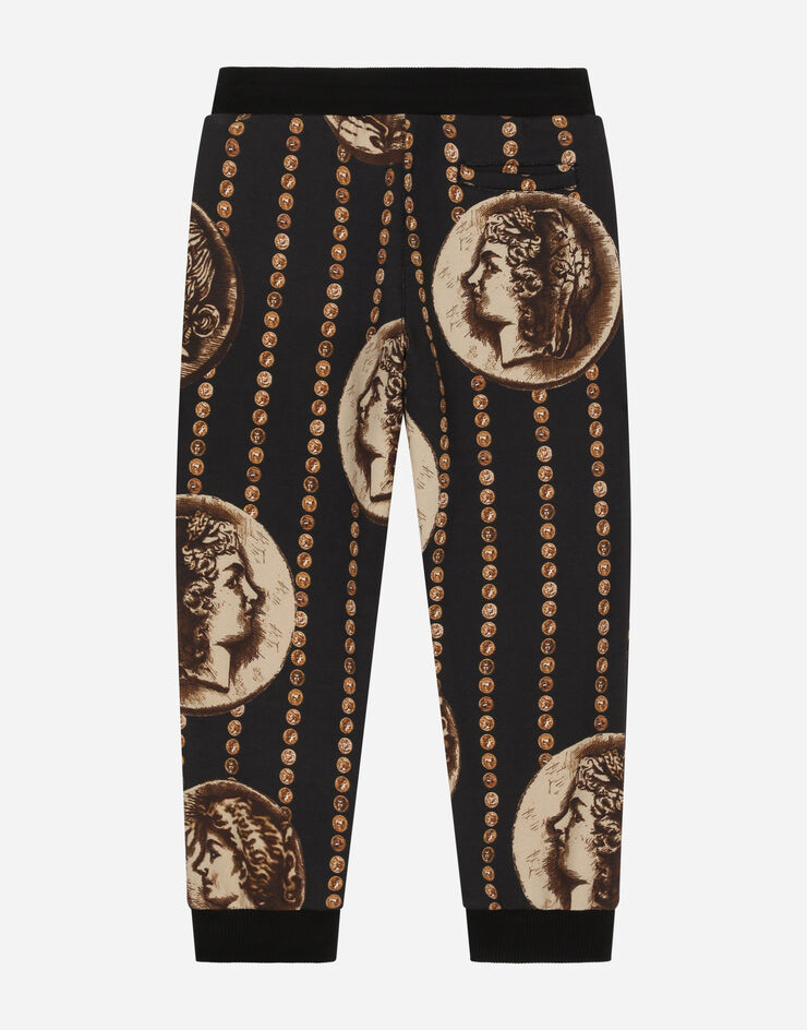 DolceGabbanaSpa Cotton jogging pants with all-over coin print Black L4JPWOG7J4H