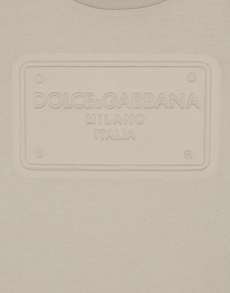 Dolce & Gabbana Jersey T-shirt with logo tag Beige L4JTHVG7NPT