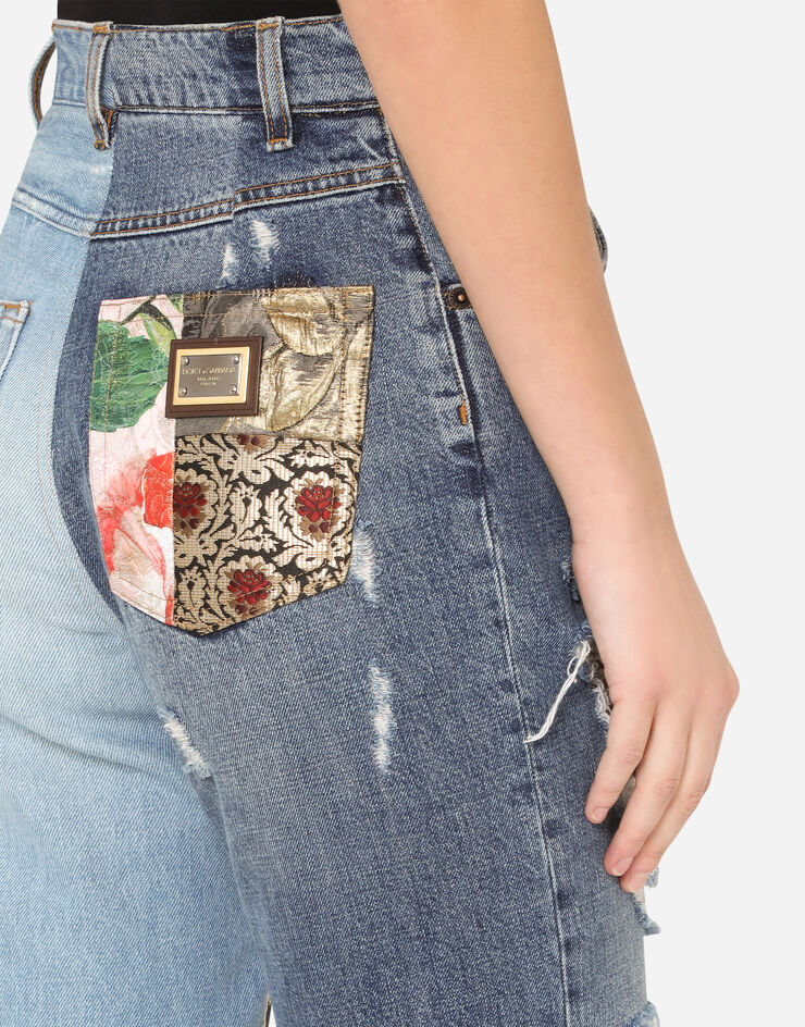 Dolce & Gabbana High-waisted jacquard and denim jeans AZUL FTB2NDG900L