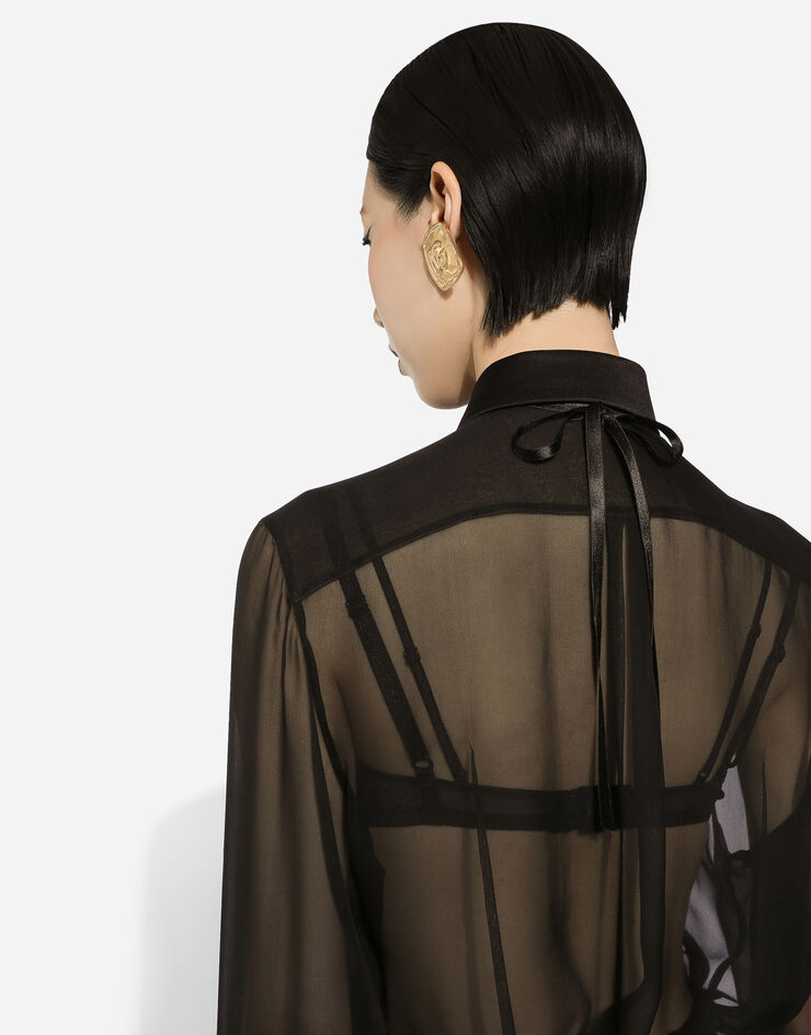 Dolce&Gabbana Silk chiffon shirt with satin details Black F5R42TFU1AT