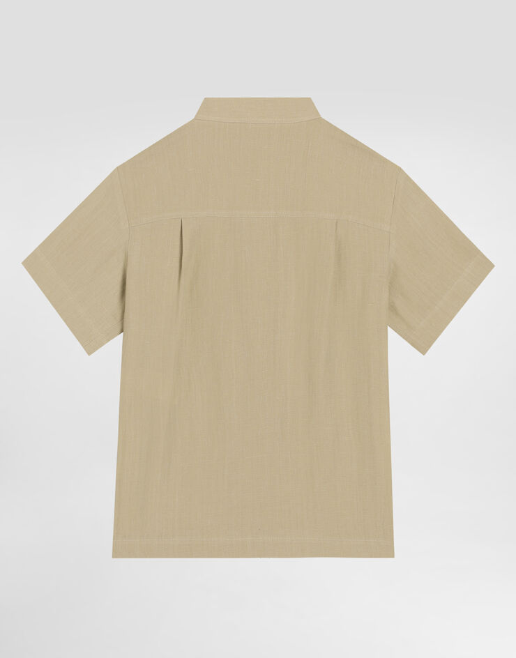 Dolce & Gabbana Camisa de lino con logotipo DG bordado Beige L44S38G7O9A