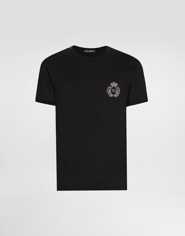 Dolce & Gabbana Cotton t-shirt with heraldic patch Black G8PV1ZG7PJ6