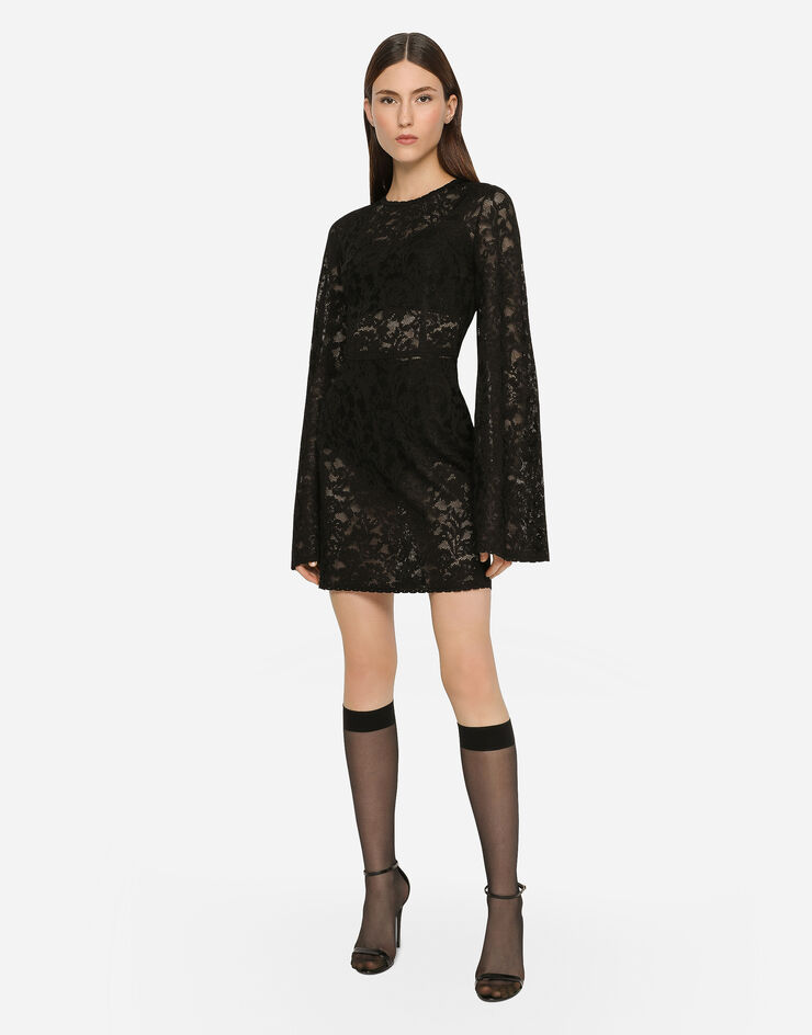 Dolce & Gabbana Vestido corto en punto de encaje con mangas amplias Noir FXC81TJBMP9