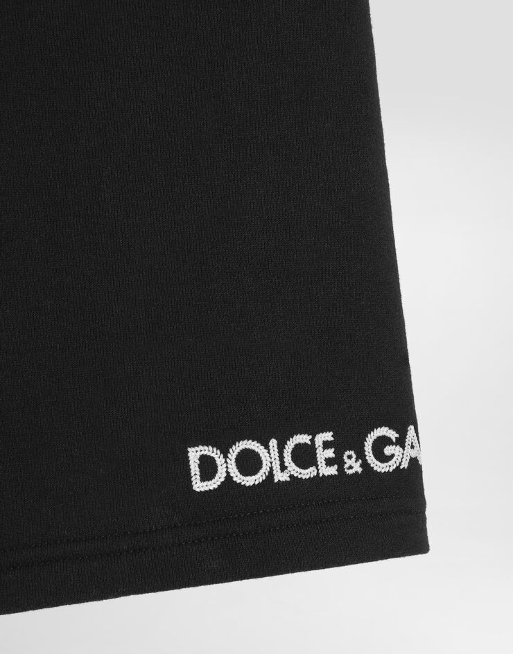 Dolce & Gabbana Fleece bermuda shorts with Dolce&Gabbana embroidery Blue L4JQW2G7PEL
