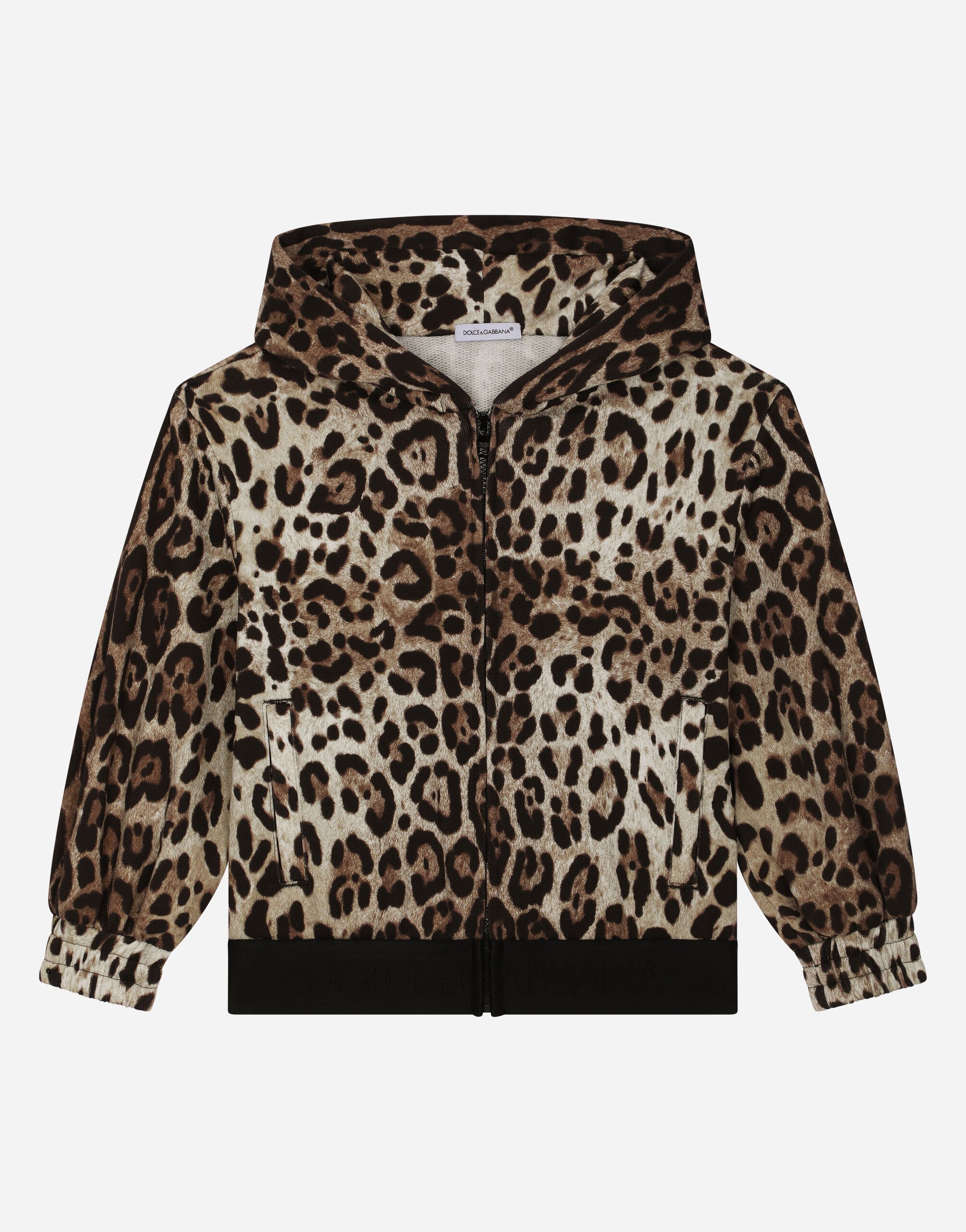 Dolce & Gabbana Leopard-print jersey hoodie with branded elastic Green L5JW7EG7E3Z