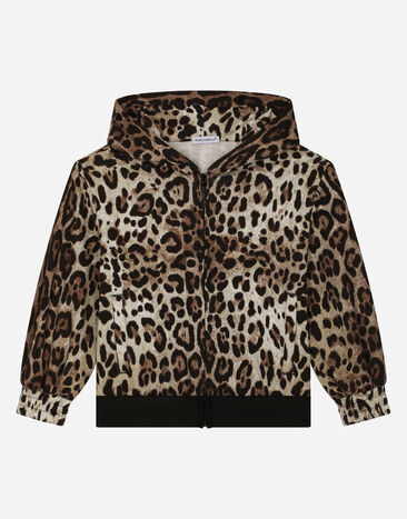 Dolce&Gabbana Leopard-print jersey hoodie with branded elastic White L5JTJQG7J6Q