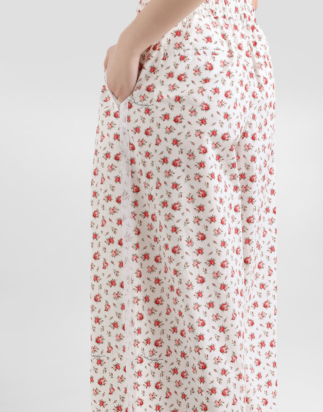 Small rose-print poplin trousers in Multicolor for Women