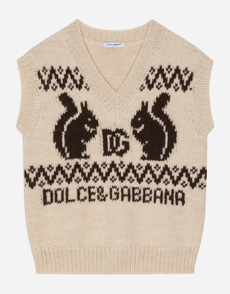 DolceGabbanaSpa Wool knit vest with intarsia Multicolor L4KWE4JFMS4