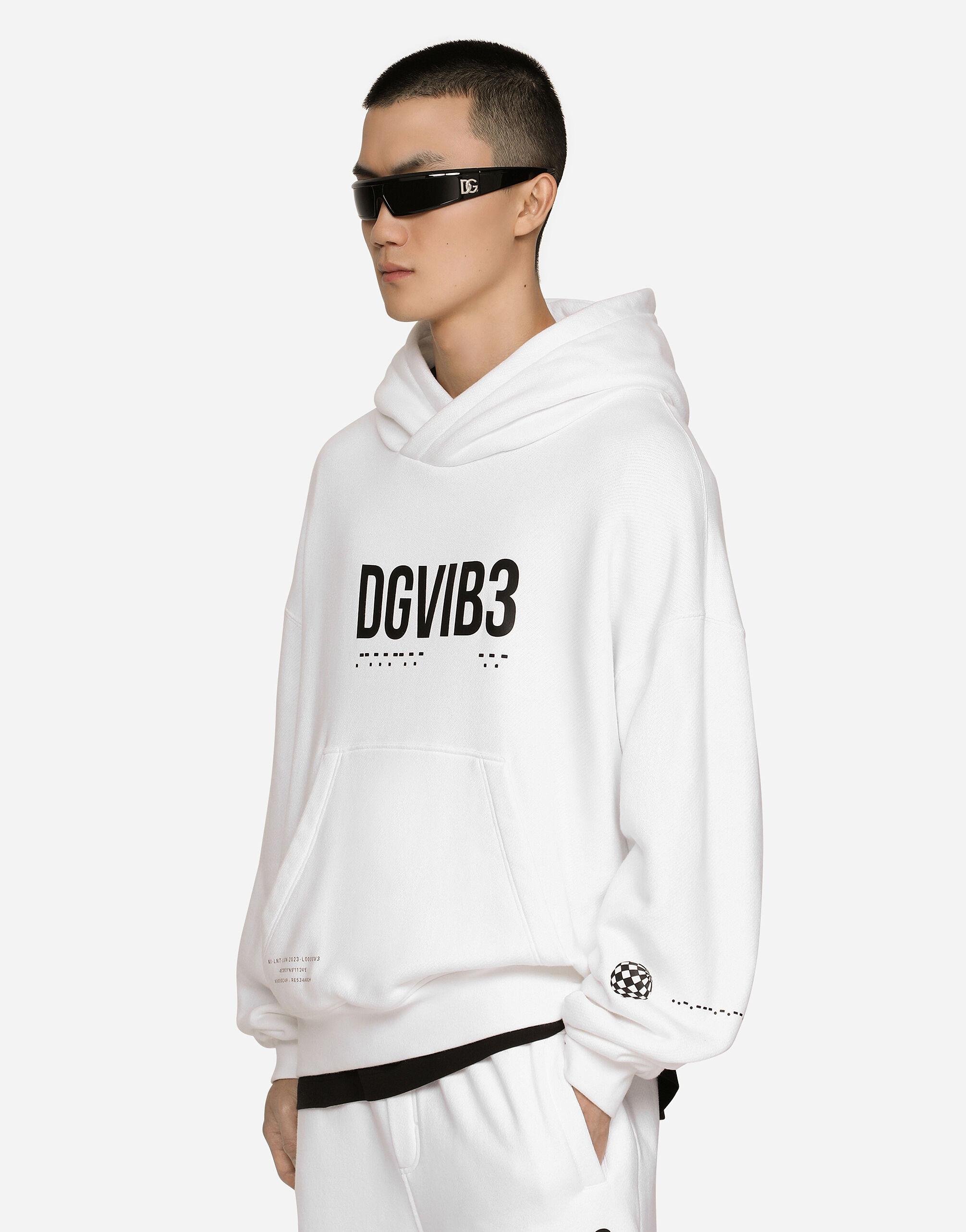 Jersey hoodie with DGVIB3 print in White for Men Dolce Gabbana