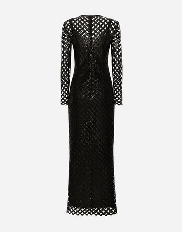 Dolce & Gabbana 亮片刺绣网纹长款连衣裙 黑 F6DFDTFLSIO