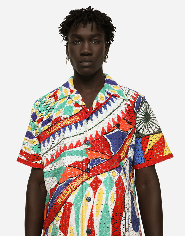 Dolce&Gabbana Carretto-print crochet Hawaiian shirt Multicolor G5JH9TGG420