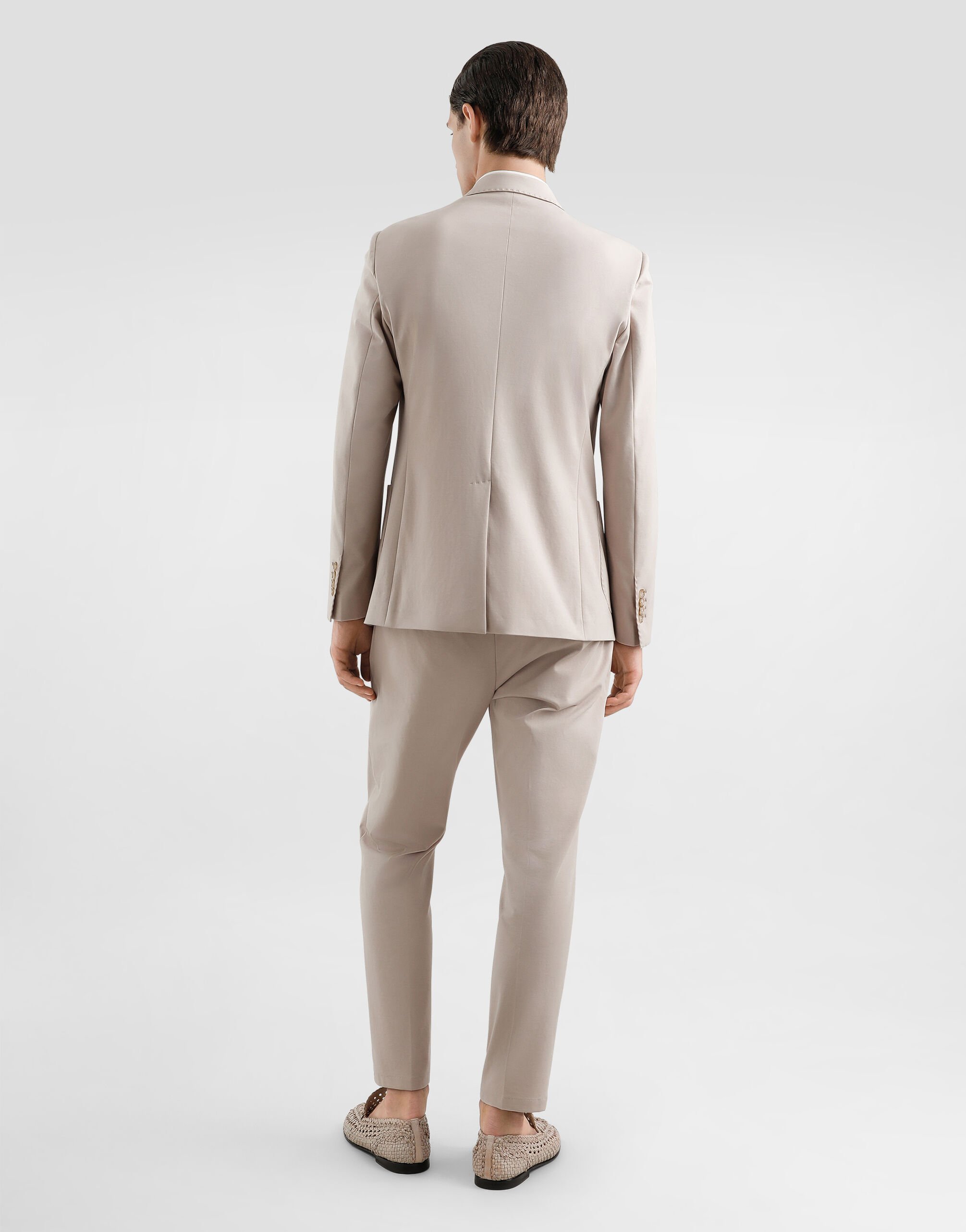 Single-breasted stretch jersey jacket with logo embroidery in Beige for Men  | Dolce&Gabbana® US
