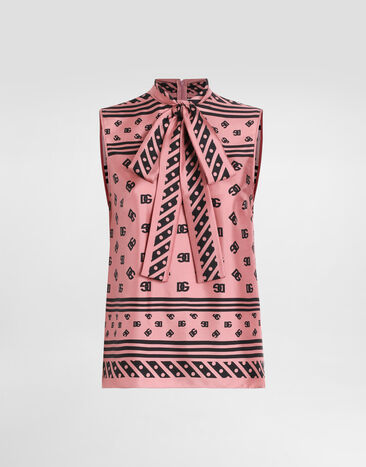 Dolce & Gabbana Silk foulard print DG allover logo bow top Print F5S61TIS1Y6