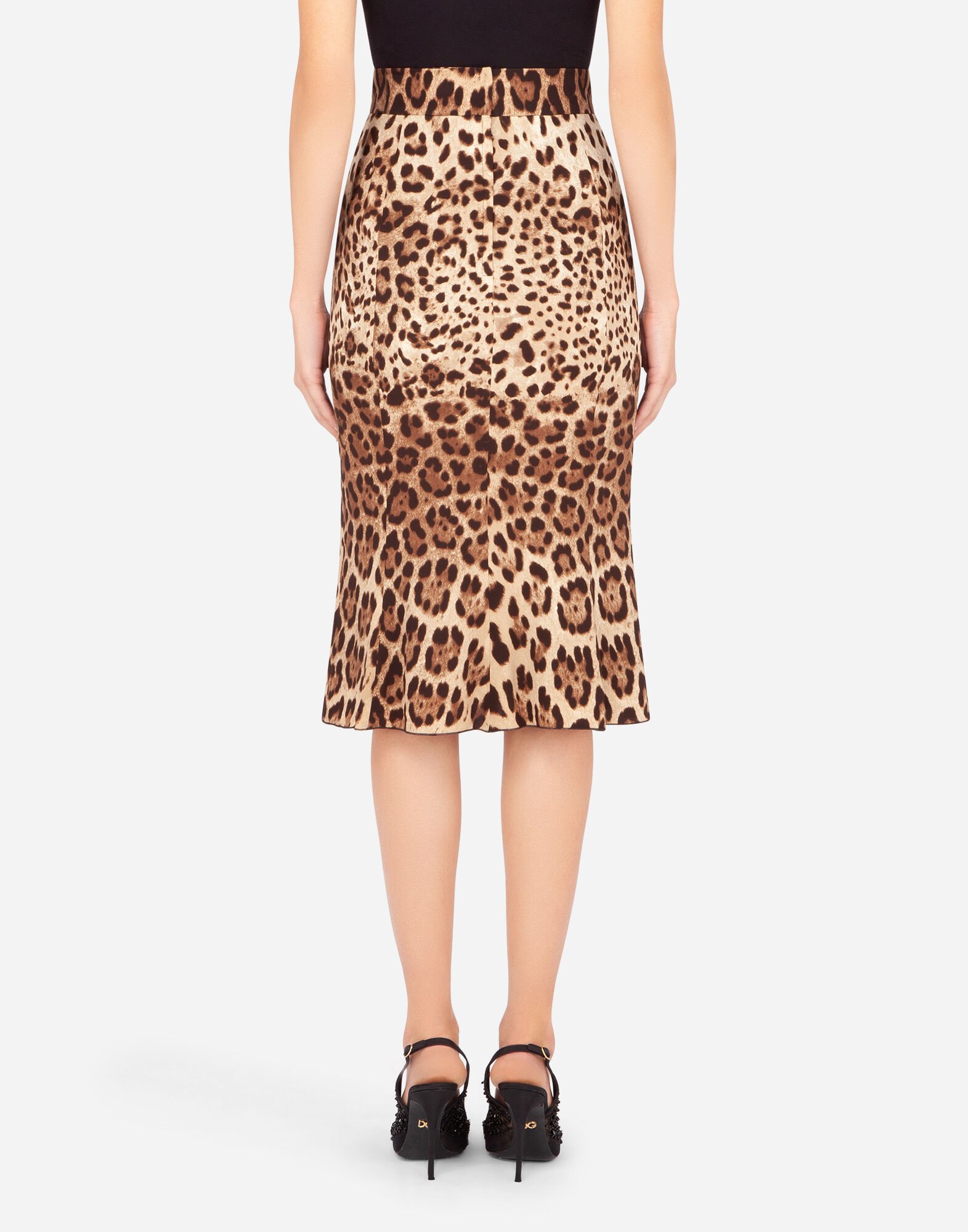 Leopard print charmeuse calf length pencil skirt in ANIMAL PRINT