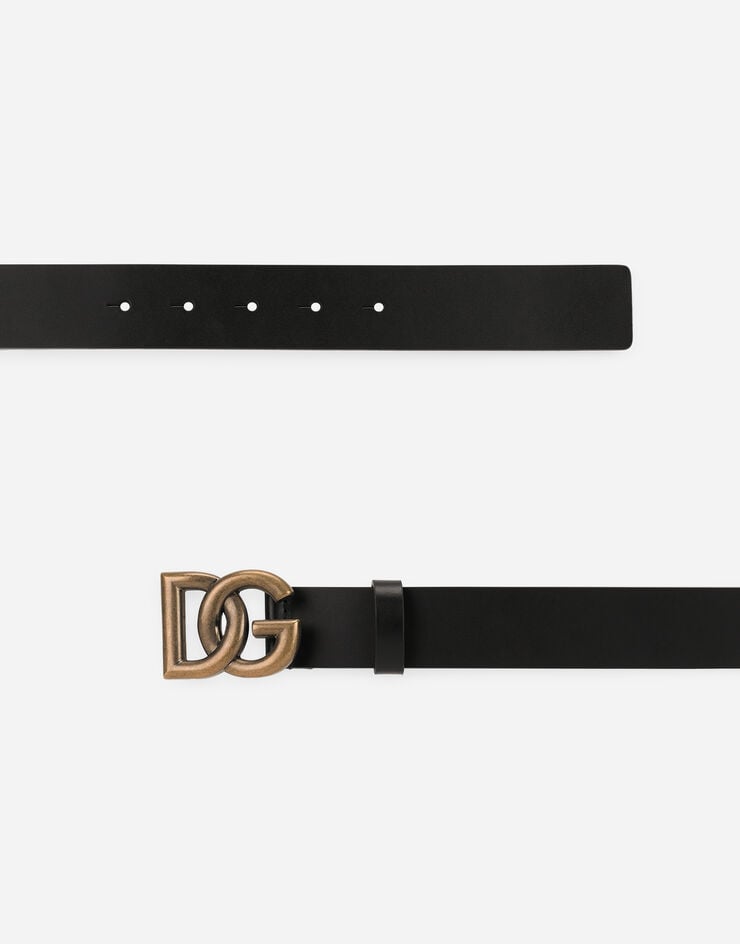 Dolce&Gabbana 交叉造型 DG 徽标搭扣 Lux 鞍皮腰带 黑 BC4644AX622