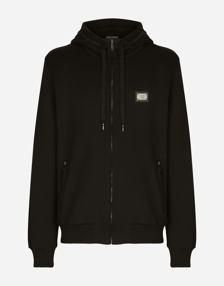 Dolce & Gabbana Sweat-shirt en jersey à capuche et fermeture zippée Noir G9ABITG7F2G