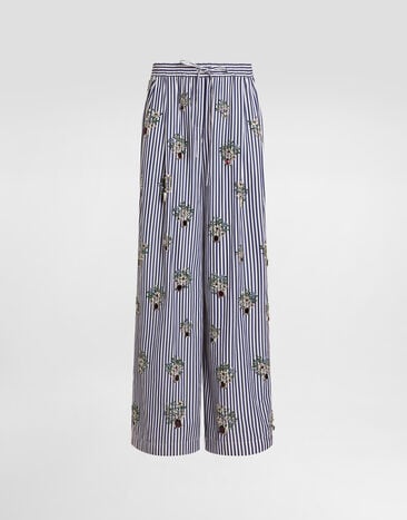 Dolce & Gabbana Poplin trousers with crystal flower embroidery Multicolor FTDJEZGDDSL