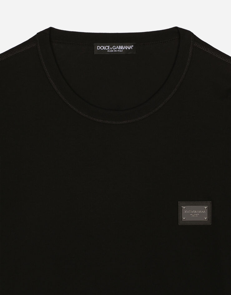 Dolce & Gabbana T-shirt cotone con placca logata Nero G8PT1TG7F2I