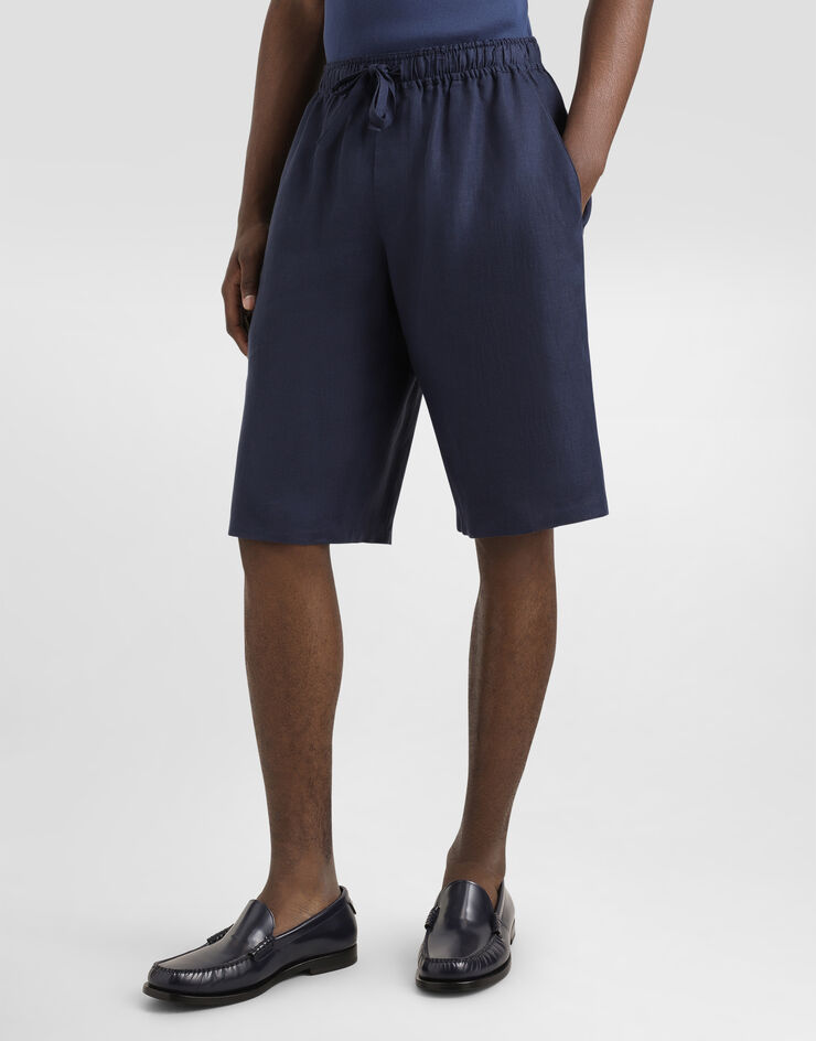 Dolce & Gabbana Linen shorts with DG logo embroidery Blue GV37AZFU4LG