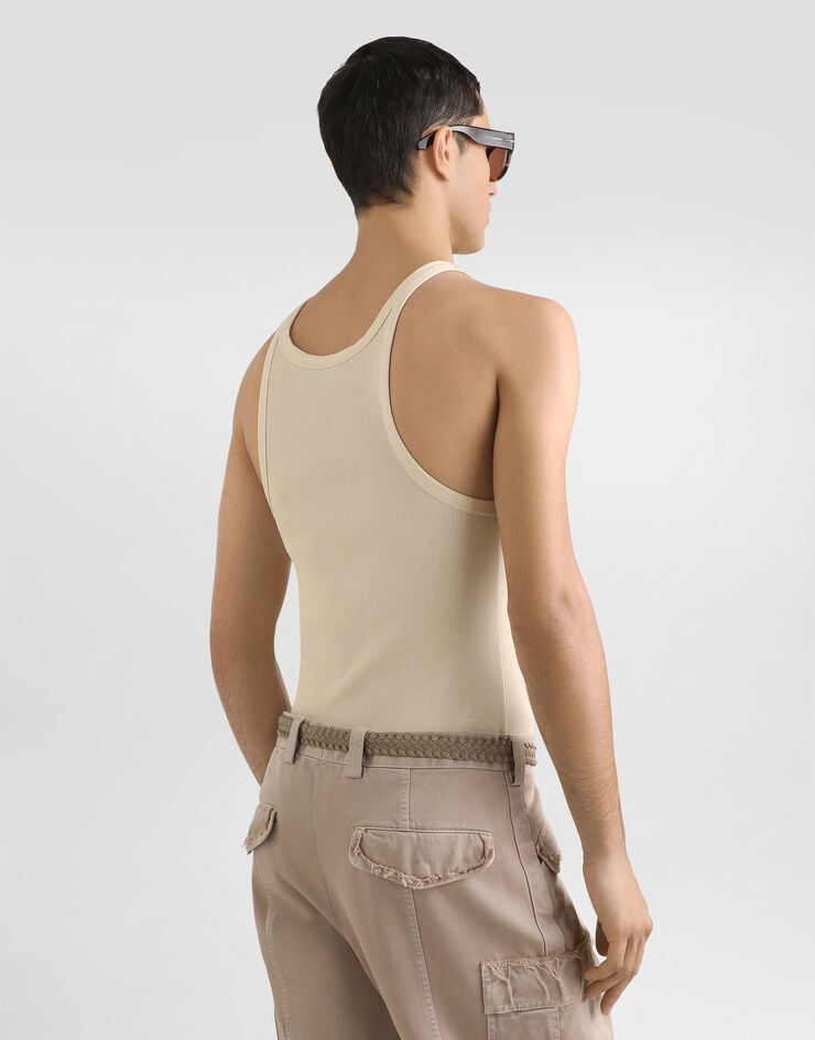 Dolce & Gabbana Ribbed cotton tank top Beige G8SV9ZFU7AV