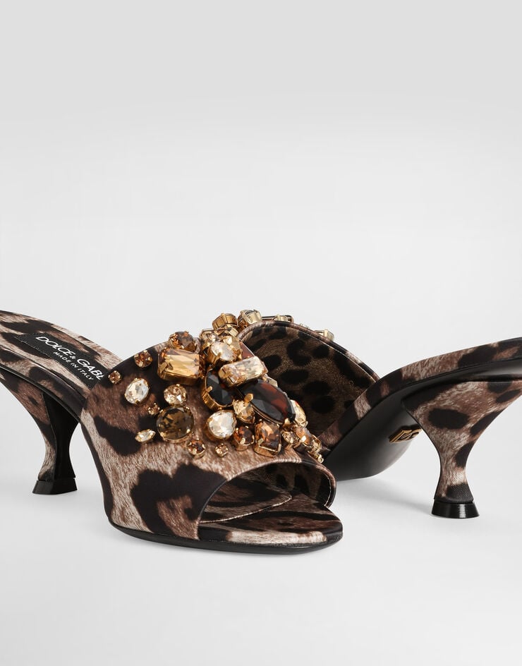 Dolce & Gabbana Leopard-print satin mules with embellishments Print CR1920A0079
